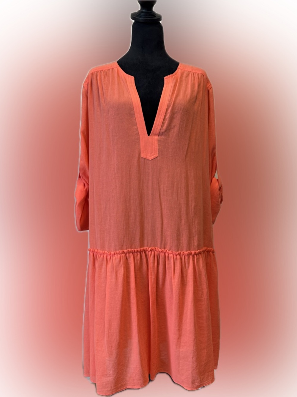 BCBGMaxazria “Lauryn” Size 12 Coral/Orange Tiered Gauze Dress